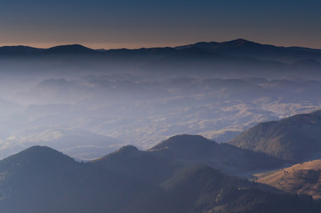 Panoramic mountain view at sunrise