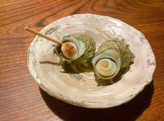 Boiled Japanese mollusk on a plate