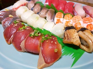 Sushi assortment closeup on a plate
