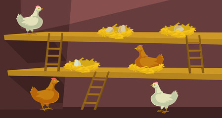 Hen house with chicken. Vector flat cartoon illustration © PrettyVectors