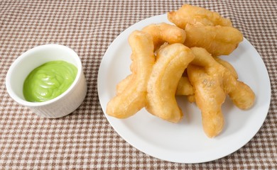 Delicious Deep Fried Doughstick with Pandan Custard Dip