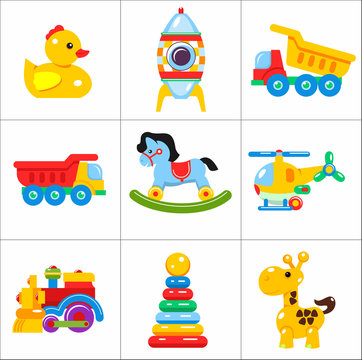 Toys kids. Set of vector icons of children's toys. The development and education of children