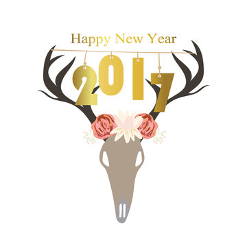 Fototapeta Light pink gold happy new year with wild and flower in boho styl