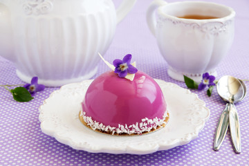 Obraz na płótnie Canvas Bush blueberry cake with cream and creamy mousse.