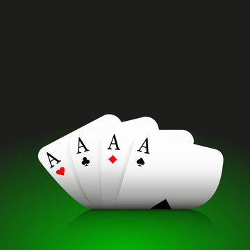 Four aces combination, poker, casino, curved,  on dark green background