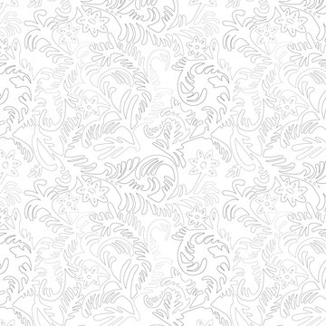 Seamless Floral Monochrome Pattern,  Black White Background