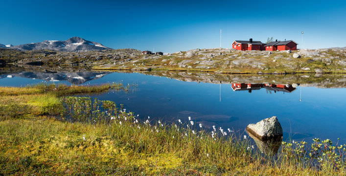 Typical Scandinavian Red Painted Cabins, Lapland
