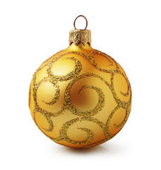 Golden Christmas ball with ornament