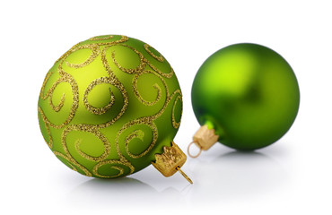 Two green Christmas balls