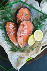 Raw salmon steak