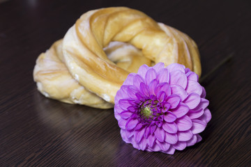 dahlia flowers and eclairs