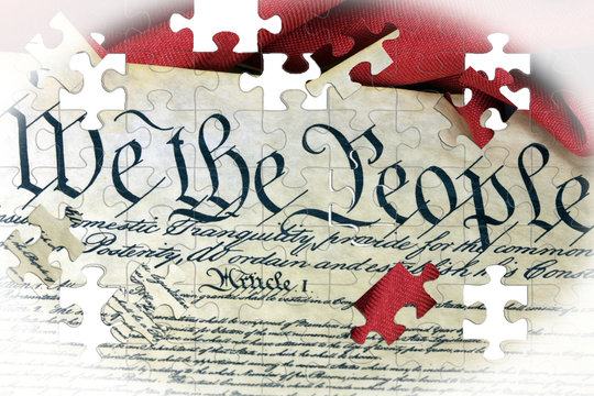 United States Bill of Rights Preamble to the Constitution and American Flag