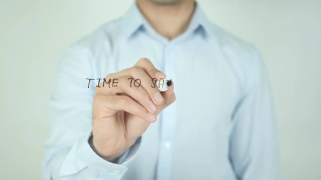 Time to Say Goodbye, Man Writing on Screen