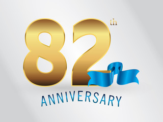 82 Years Anniversary Gold Logo and Blue Ribbon