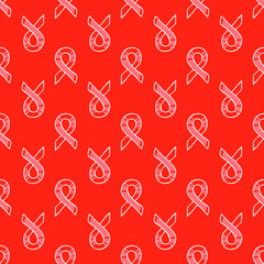 World AIDS Day, 1st December, seamless pattern. Red ribbons, hand drawn design element