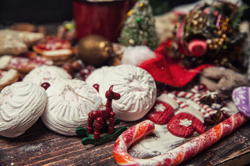 Christmas or New Year dark wooden background, Xmas brown board f