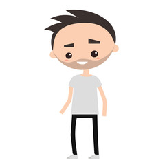 Handsome bearded man wearing blank t-shirt, Flat editable cartoon vector illustration