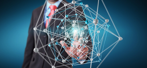 Businessman touching abstract connection interface 3D rendering