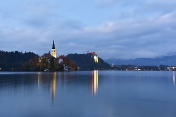 Fototapeta na wymiar Lake Bled under Twilight, Slovenia