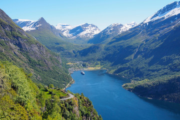 Fototapeta na wymiar Geiranger fjord, Norway - sea view on mountains