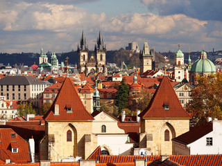 Obraz premium Aerial view over Old Town in Prague with domes of churches, Czech Republic
