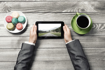 Businesswoman having coffee break