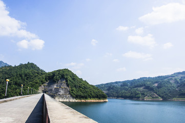 The lake and mountains scenery with blue sky