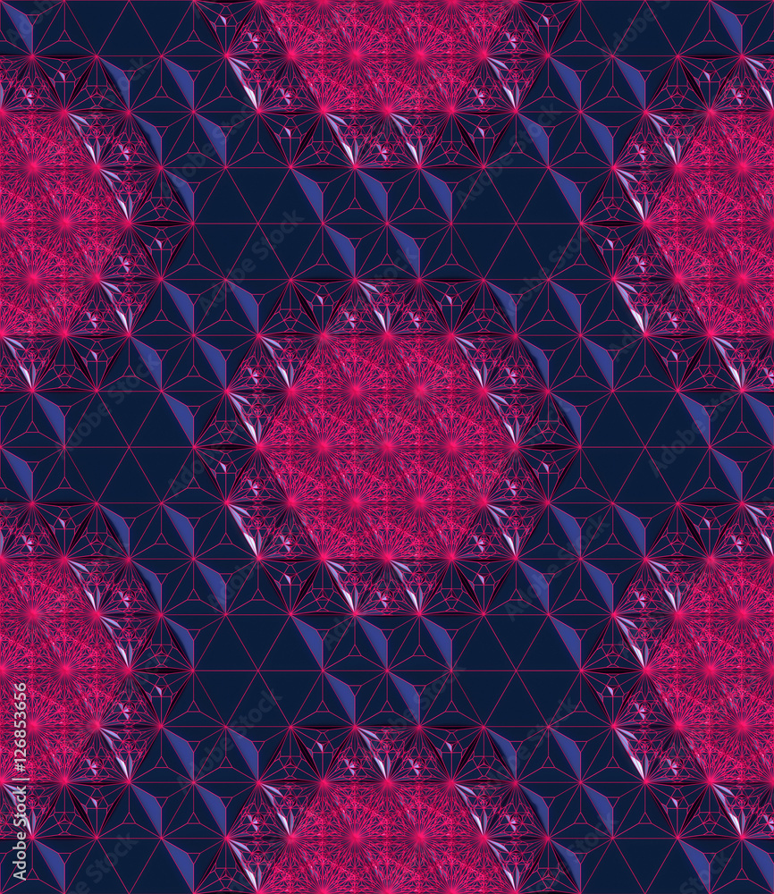 Aufkleber seamless red abstract grid on a blue reflection low poly background 3d rendering