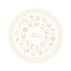 gold merry christmas line icons elements circle