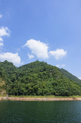 The lake and mountains scenery with blue sky