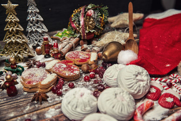 Christmas or New Year dark wooden background, Xmas brown board f