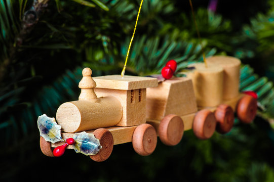 Wooden train Christmas ornament