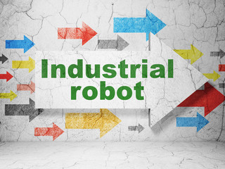 Industry concept: arrow with Industrial Robot on grunge wall background