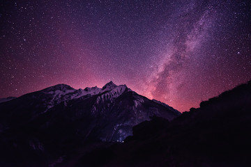 Rich star sky in Nepal mountains