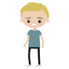 Smiling boy wearing blue t-shirt / editable vector illustration, clip art