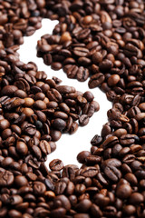 Roasted coffee beans on a white background