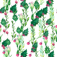 Christmas botanical watercolor pattern