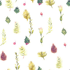 Christmas botanical watercolor pattern