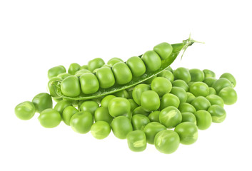 Fresh green peas isolated on a white background