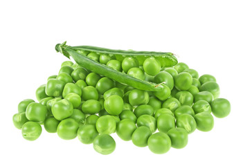 Fresh green peas isolated on a white background