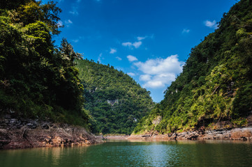The lake and mountains scenery with blue sky