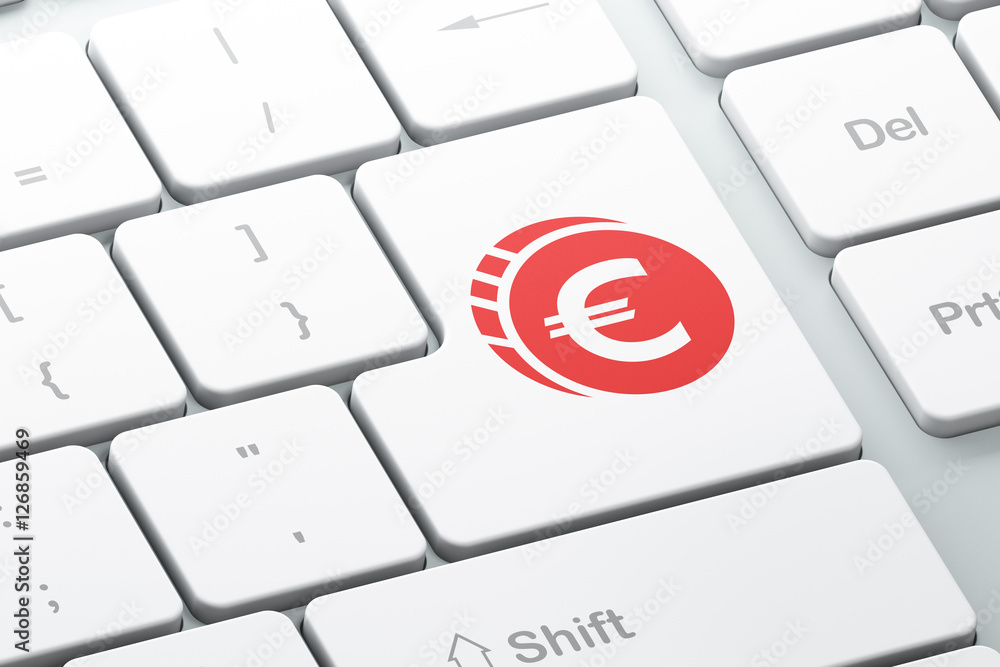 Poster currency concept: euro coin on computer keyboard background