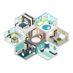 Isometric House Different Floors Composition