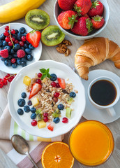 Yogurt with muesli and fresh fruits