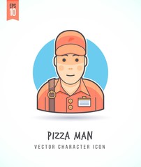 Pizza delivery boy illustration People lifestyle and occupation Colorful and stylish flat vector character icon