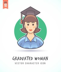 Graduating woman in cap and gown illustration People lifestyle and occupation Colorful and stylish flat vector character icon