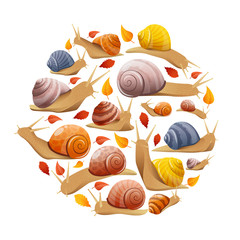 Snails With Leaves Round Composition