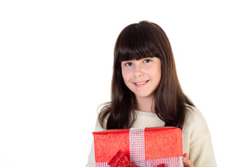 Fototapeta premium Christmas girl with gift boxes 