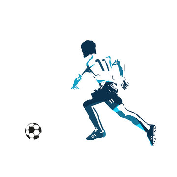 Running soccer player, abstract blue vector illustration