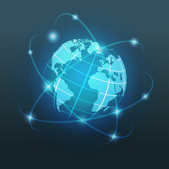Earth hologram, world globe, hologram globe vector background. Vector illustration